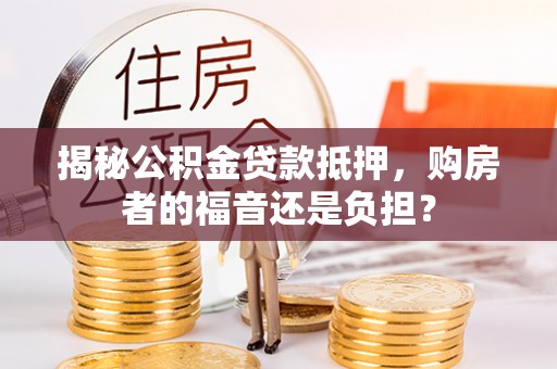 瑶海揭秘公积金贷款抵押，购房者的福音还是负担？